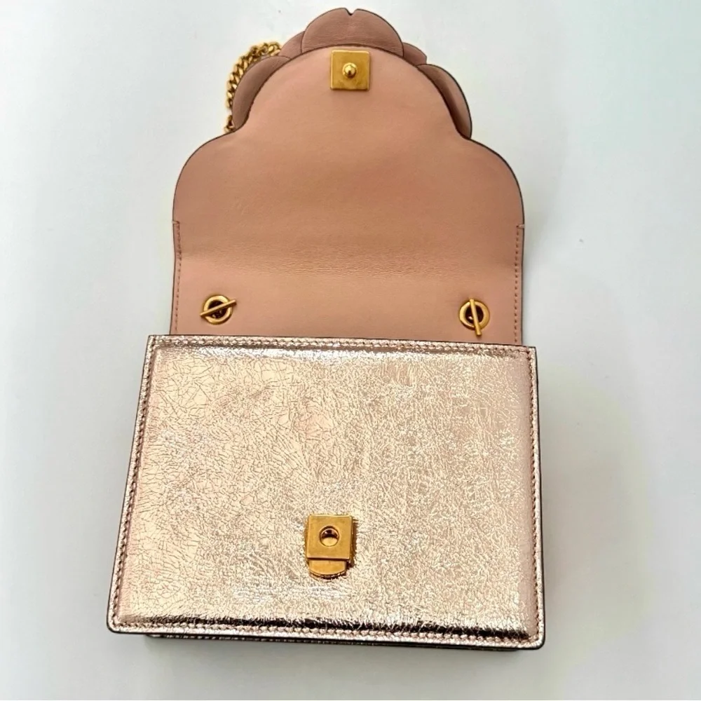 Oscar de la Renta Tro Rose Gold Metallic Crinkle Leather Mini Chain Shoulder Bag